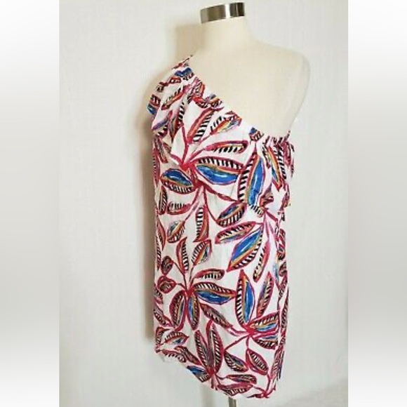 J Crew One Shoulder Dress White Pink Tropical Leaf Print Small - Picture 9 of 14